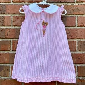 Teddy Bear Ballerina Sleeveless Dress Pink White Pin Striped Girls Toddler 2T